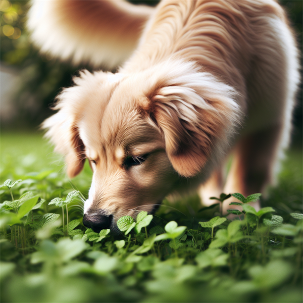 A dog sniffing the ground with its nose