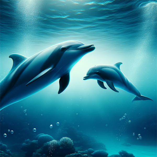 Two dolphins exchanging whistles underwater