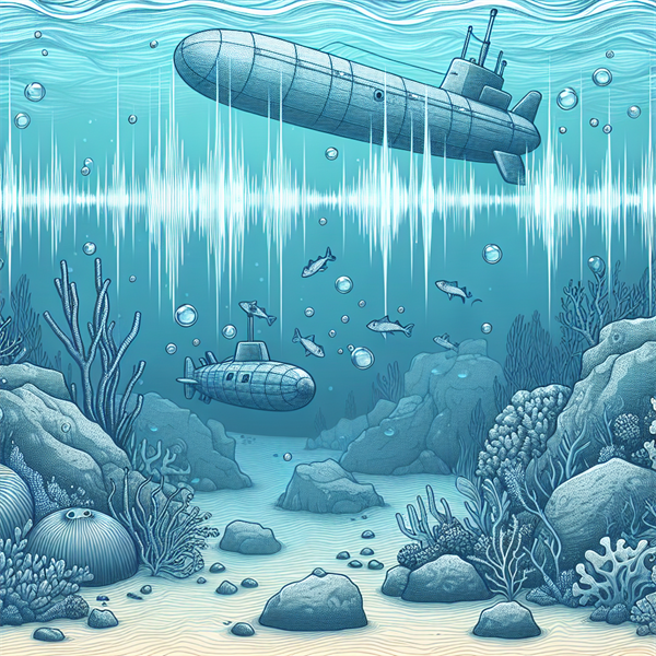 An illustration showing sound waves bouncing off objects underwater
