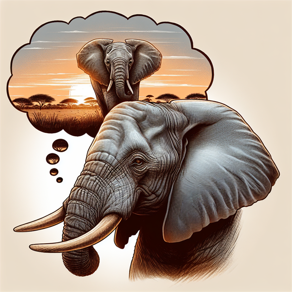 An elephant with a thought bubble showing a memory of another elephant