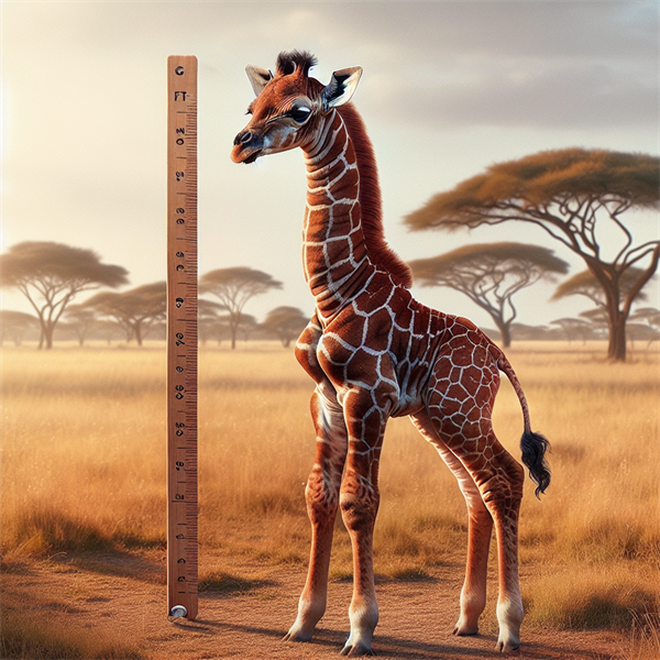 A newborn giraffe calf being measured, showing six feet.