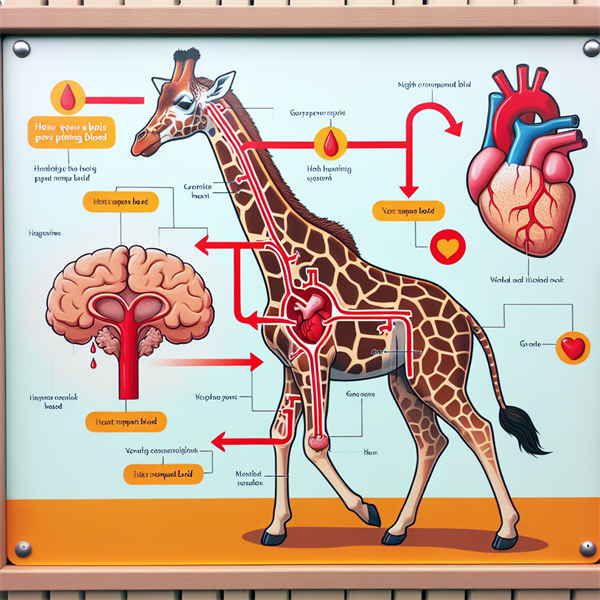 A diagram showing the giraffe's heart pumping blood up to its brain.