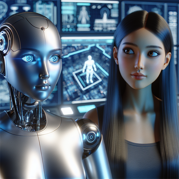 A robot and a human both looking at a computer screen