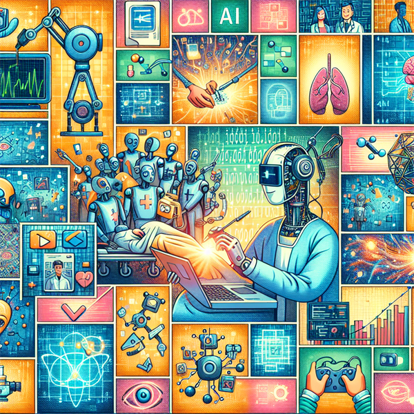 A collage of different applications of ML, from healthcare to entertainment.