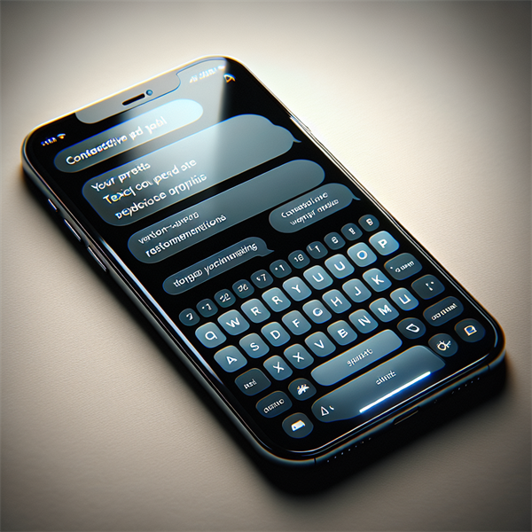 A smartphone screen with predictive text suggestions above the keyboard.
