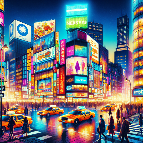 A vibrant picture of Times Square with lots of neon lights.