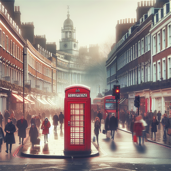 A classic red telephone box on a London street corner
