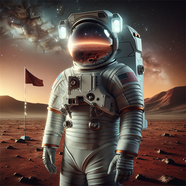 An astronaut wearing a spacesuit on the surface of Mars.