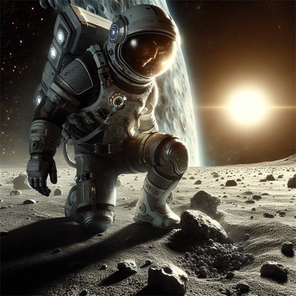 A person in a space suit struggling with the harsh conditions on Mercury