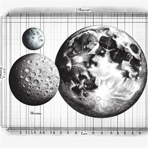 An illustration comparing the size of Mercury, the Moon, and Earth