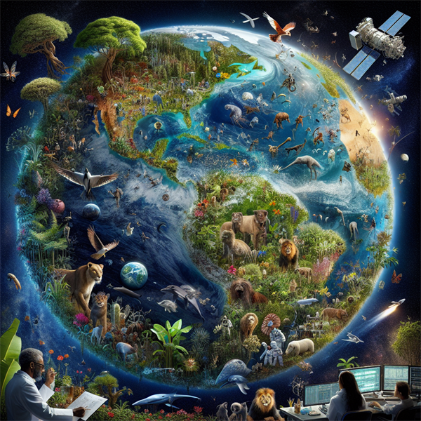 A vibrant Earth with plants, animals, and humans