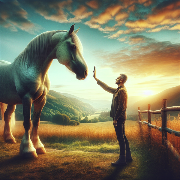 A horse and a person waving goodbye to the reader.