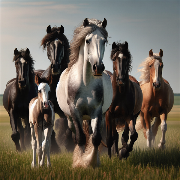 An older mare leading a group of horses