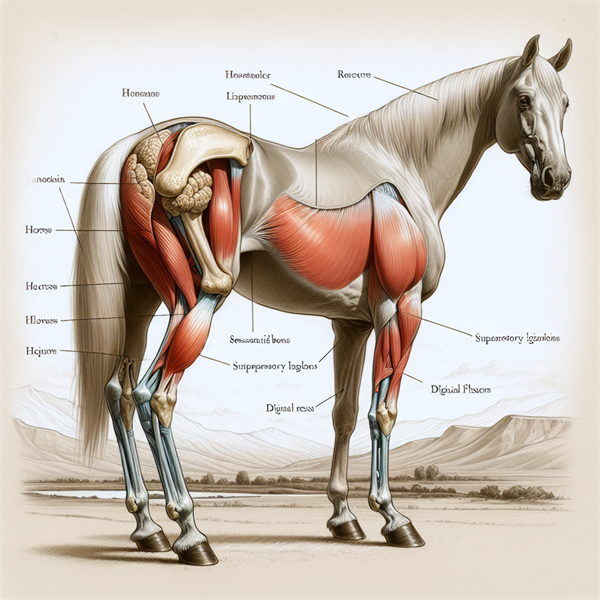 An anatomical illustration showing the stay apparatus in a horse's leg