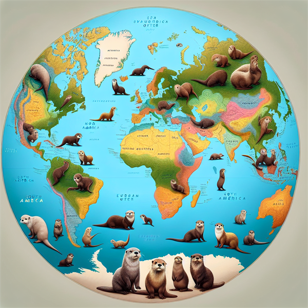 A world map showing different locations where otters live.