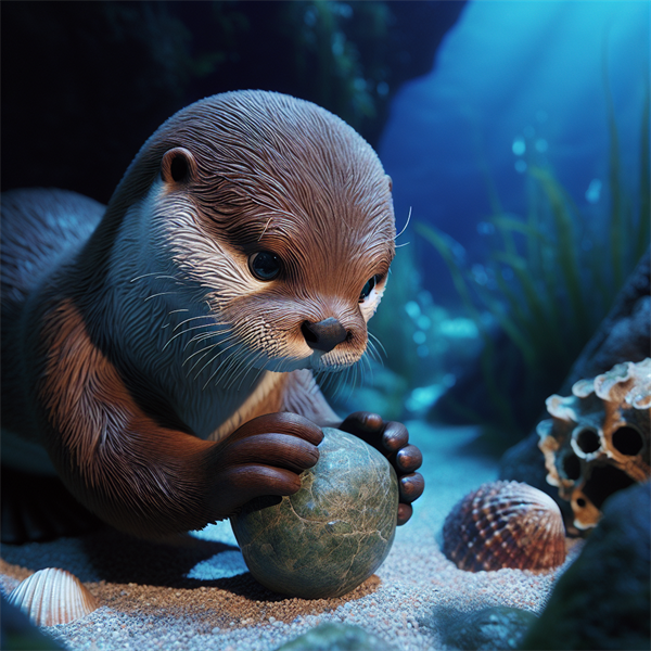 An otter holding a small rock, ready to use it to open a shell.