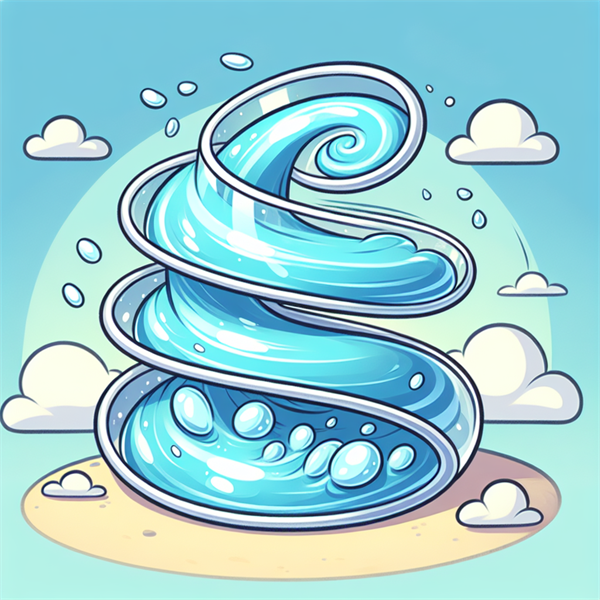 A cartoon of water being moved up a spiral tube.