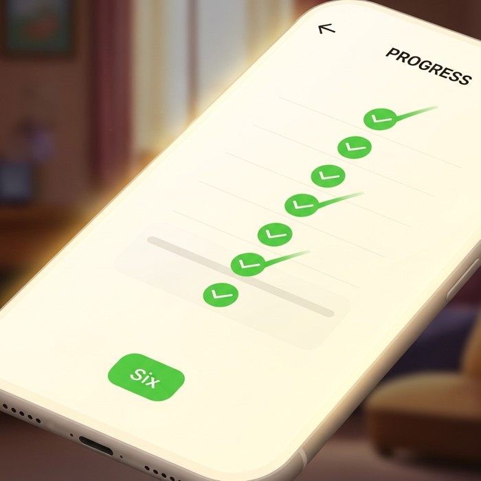A progress bar on a learning app showing bite-sized lesson segments, each with a green checkmark, against a clean modern interface