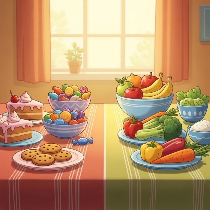 Sweet Food and Healthy Food