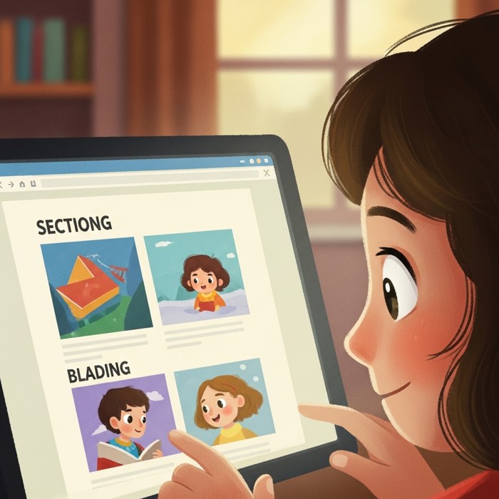 A webpage displayed with bold section headings and clear images breaking up the text, a reader's eyes tracing quickly down the page absorbing the layout at a glance.