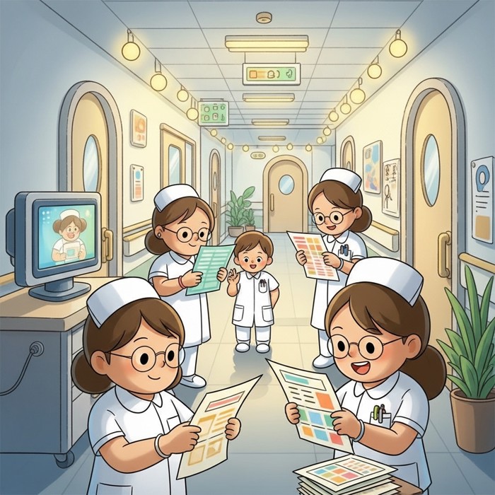 A dramatic news-style image of a hospital corridor with flickering lights and nurses using paper charts after a cyberattack shuts down the digital systems, capturing the real-world impact of tech failure