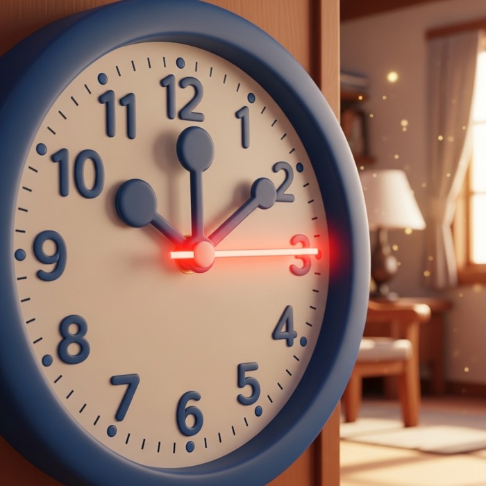 A close-up cartoon clock face with a glowing red second hand sweeping smoothly around the dial.
